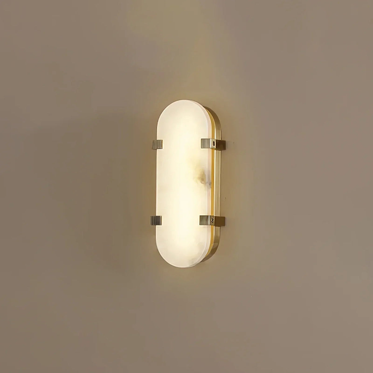 Calla Oval Wall Sconce in alabaster for Hallway by AUVIELIGHT, Dia 12.7m x H 35cm / ∅ 5″ x H 13.8″ / Gold & White / Warm Light