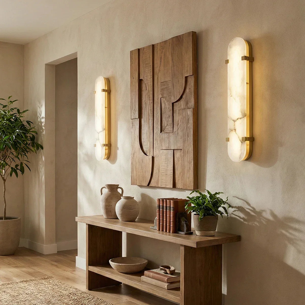 Calla Oval Wall Sconce in alabaster for Hallway by AUVIELIGHT