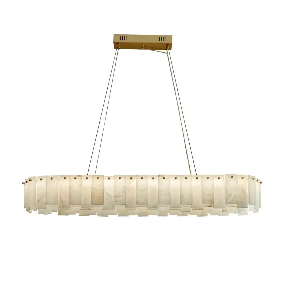 Oval Slat Chandelier in alabaster for Dining Room by AUVIELIGHT, Long L 39.4″ x W 13.8″ x H 5.5″ / Brass + White and 1 other sizes