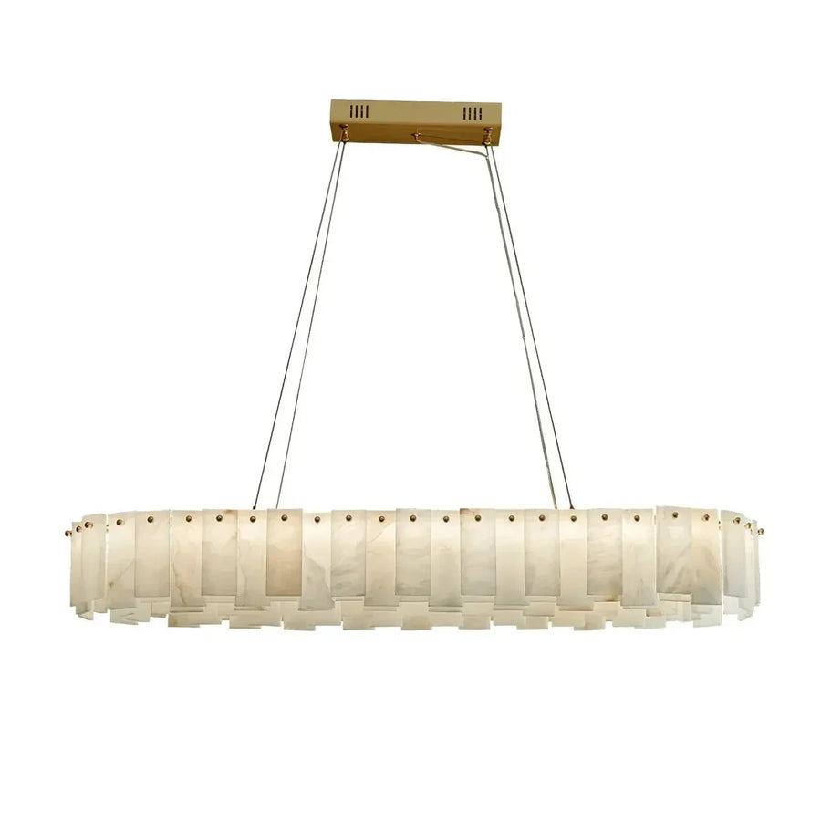 Oval Slat Chandelier in alabaster for Dining Room by AUVIELIGHT, Long L 39.4″ x W 13.8″ x H 5.5″ / Brass + White and 1 other sizes