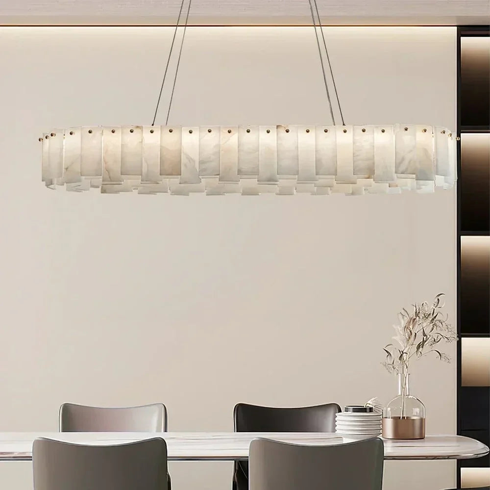 Oval Slat Chandelier in alabaster for Dining Room by AUVIELIGHT