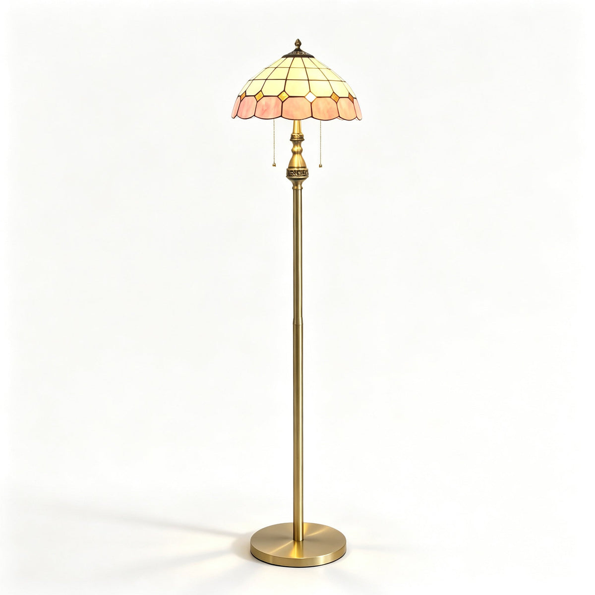 Pastel Mosaic Petal Floor Lamp for Living Room by AUVIELIGHT, Model B ∅ 13.8" x H 61.4" / Dia 35 cm x H 156cm / Brass & Pinkish-white / AU Plug