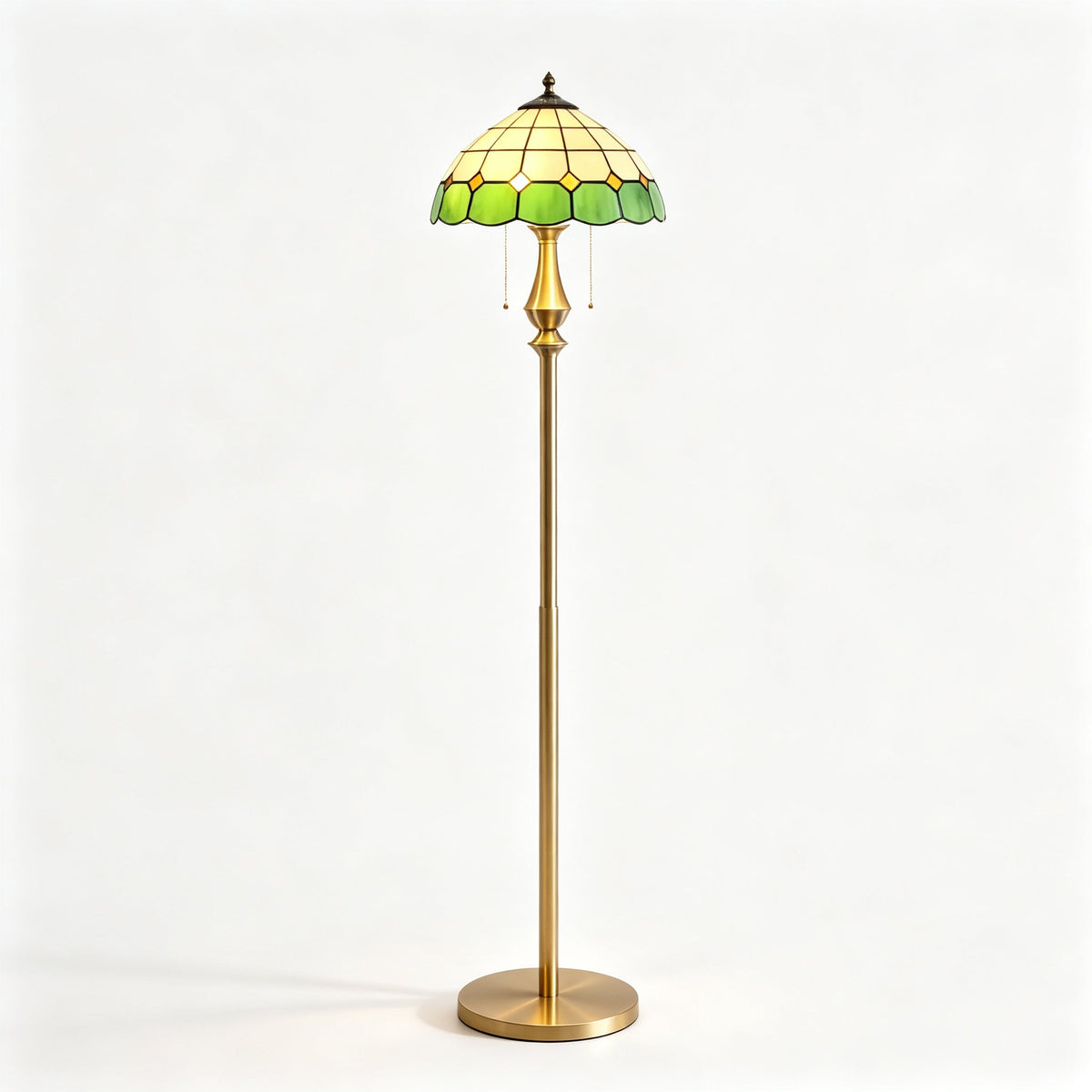 Pastel Mosaic Petal Floor Lamp for Living Room by AUVIELIGHT, Model A ∅ 13.8" x H 61.4" / Dia 35 cm x H 156cm / Brass & Green and white / AU