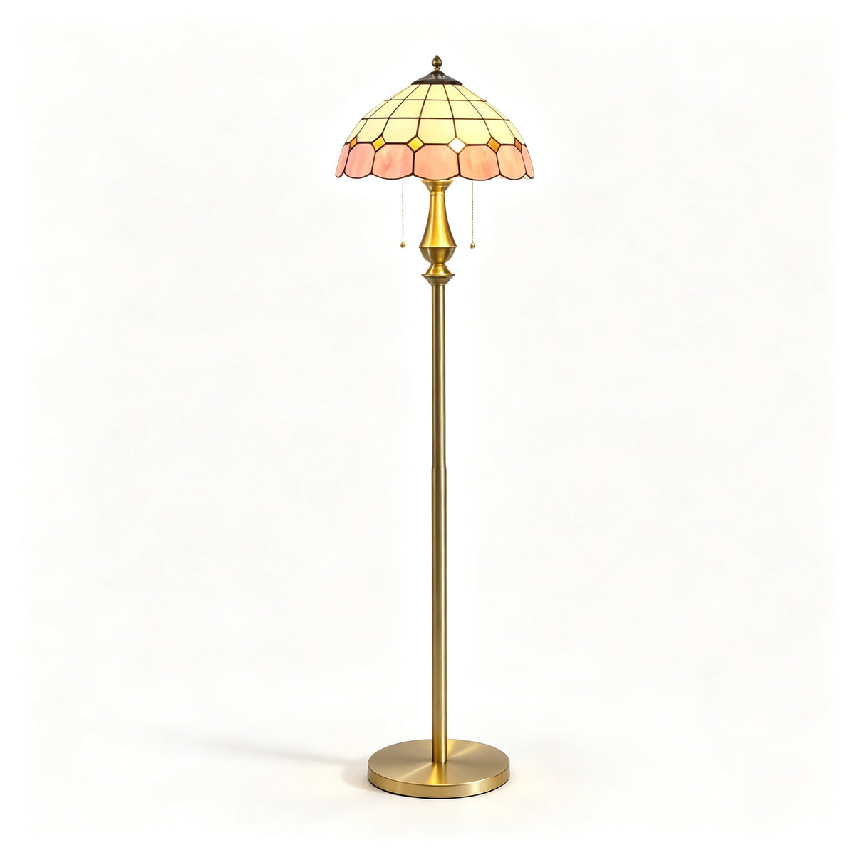 Pastel Mosaic Petal Floor Lamp for Living Room by AUVIELIGHT, Model A ∅ 13.8" x H 61.4" / Dia 35 cm x H 156cm / Brass & Pinkish-white / AU Plug