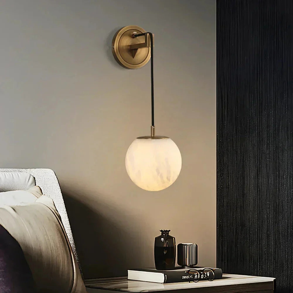 Sphere Wall Sconce in alabaster for Hallway by AUVIELIGHT