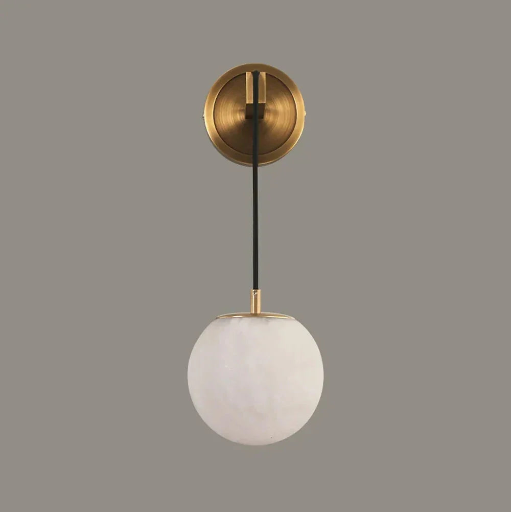 Sphere Wall Sconce in alabaster for Hallway by AUVIELIGHT, Dia 12cm / ∅ 4.7″ / White+Gold