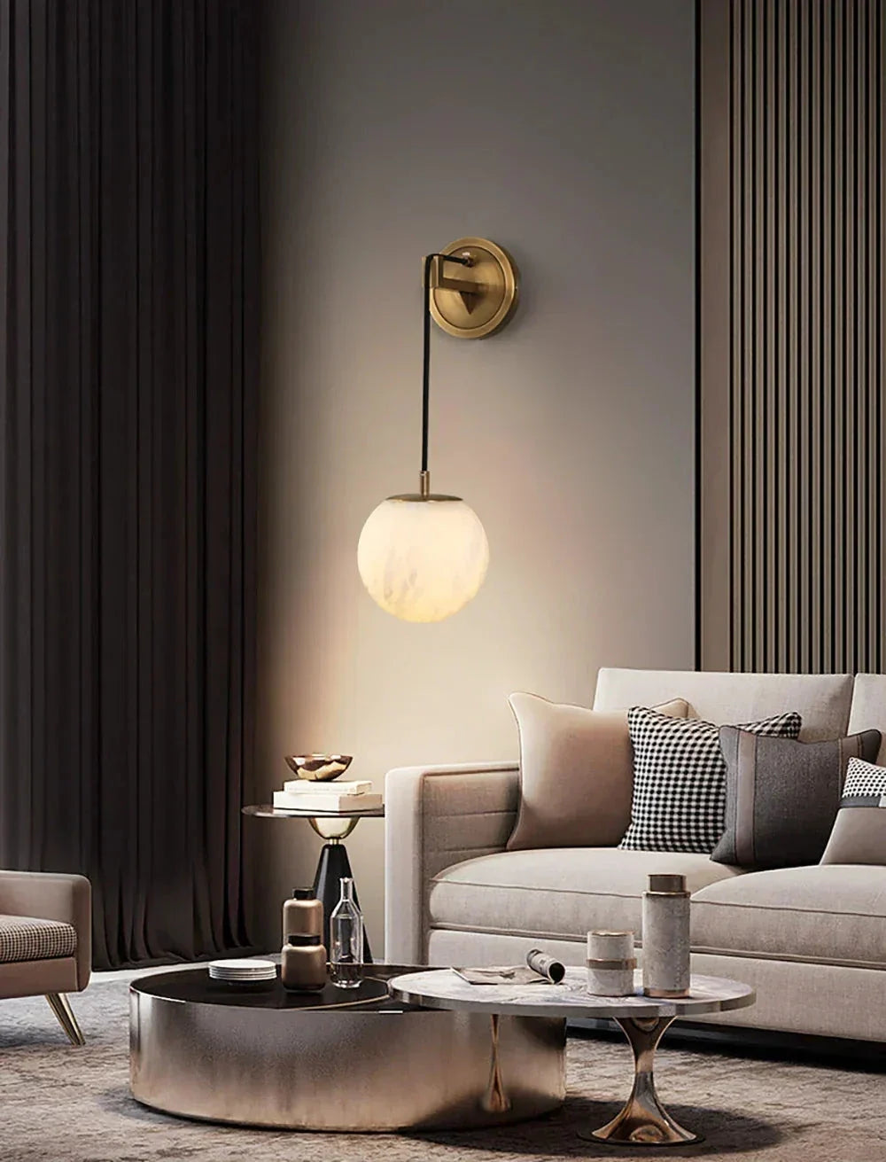 Sphere Wall Sconce in alabaster for Hallway by AUVIELIGHT