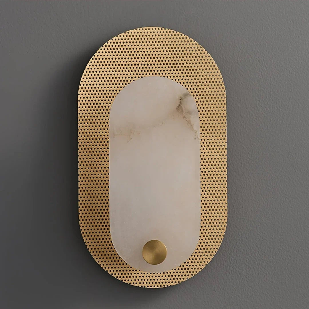 Perforated Halo Wall Sconce in brass for Hallway by AUVIELIGHT, ∅ 7.1" x H 12.8" / Brass & White