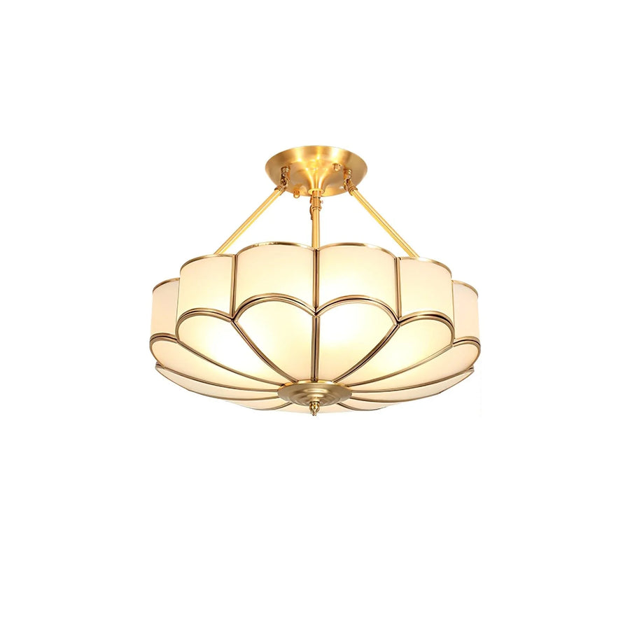 Petal Semi-Flush Mount in glass for Low Ceilings by AUVIELIGHT, ∅ 17.7" x H 16.9"/Dia 45cm x H 43cm / Brass & White