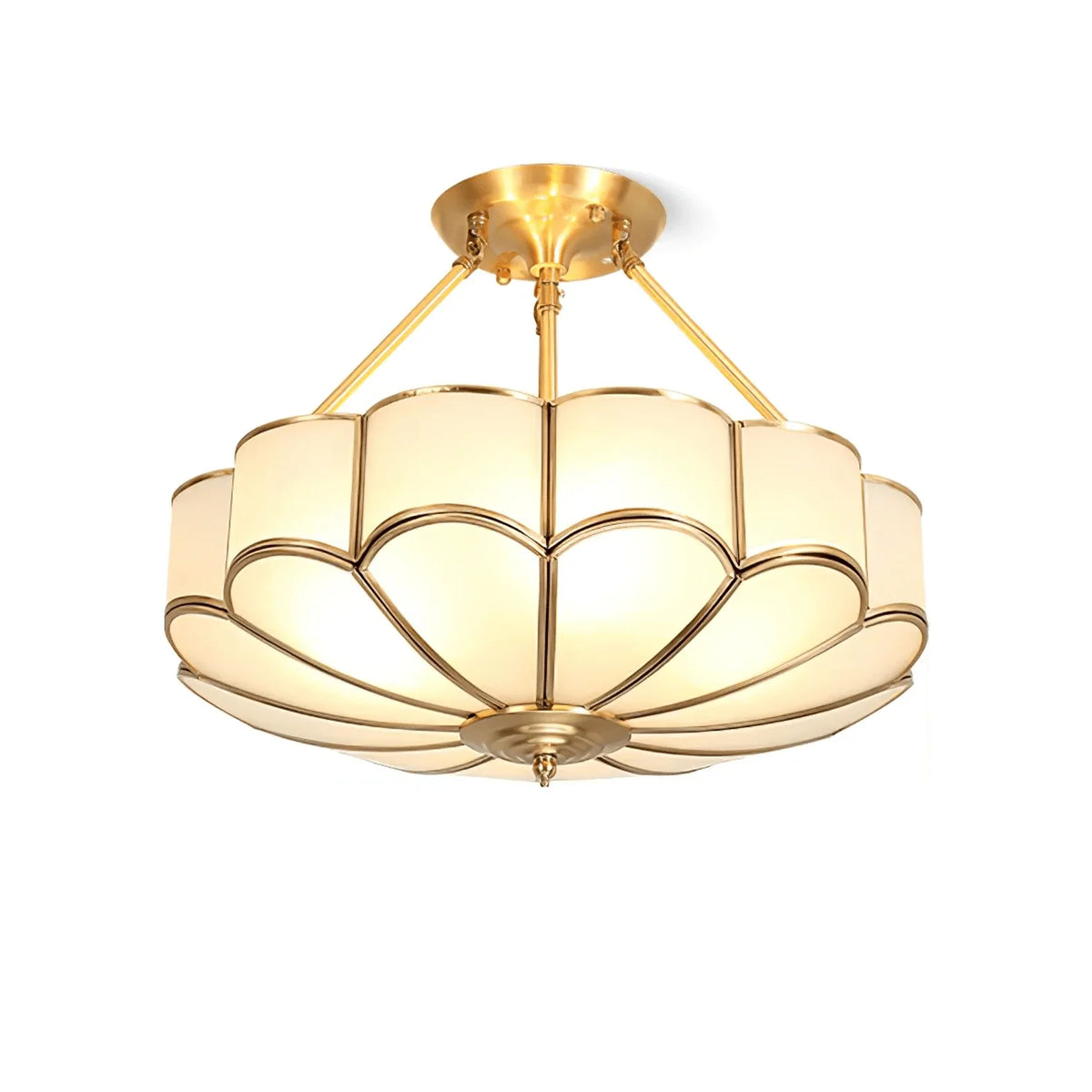 Petal Semi-Flush Mount in glass for Low Ceilings by AUVIELIGHT, ∅ 23.6" x H 16.9"/Dia 60cm x H 43cm / Brass & White