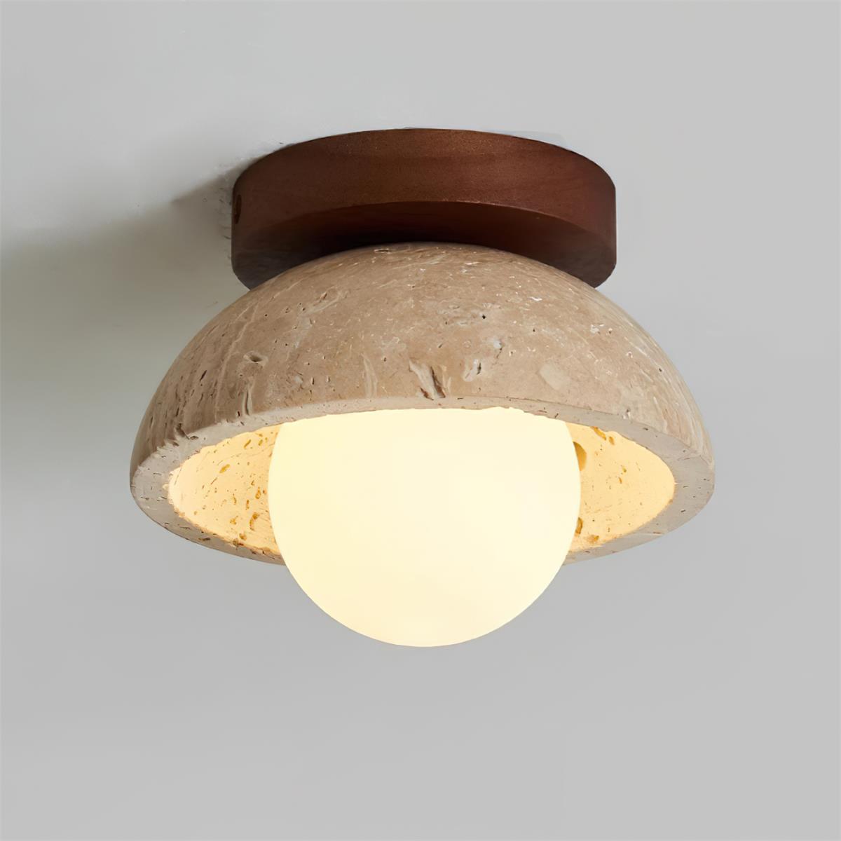 Piedra Ceiling Light for Living Room by AUVIELIGHT, Dia 15 cm × H 9.5 cm  /  ∅ 5.9″ × H 3.7″ / Travertine & White