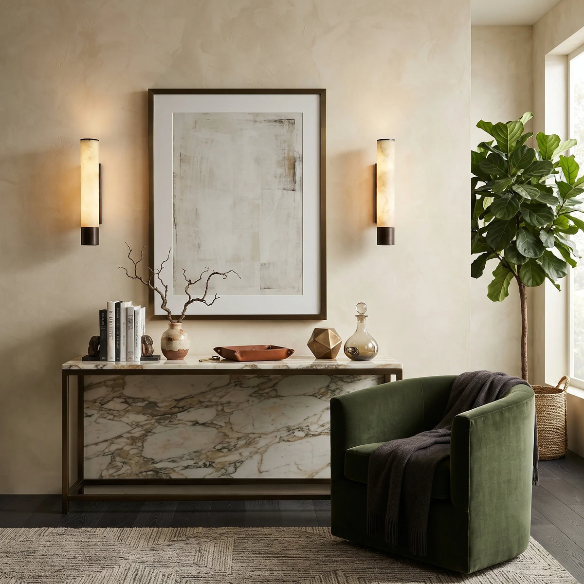 Pillar Wall Sconce in alabaster for Hallway by AUVIELIGHT