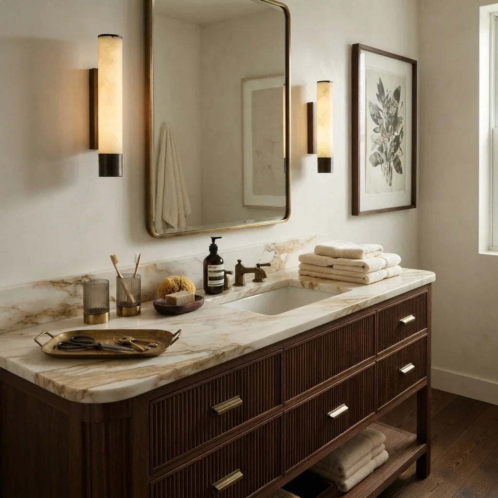 Pillar Wall Sconce in alabaster for Hallway by AUVIELIGHT