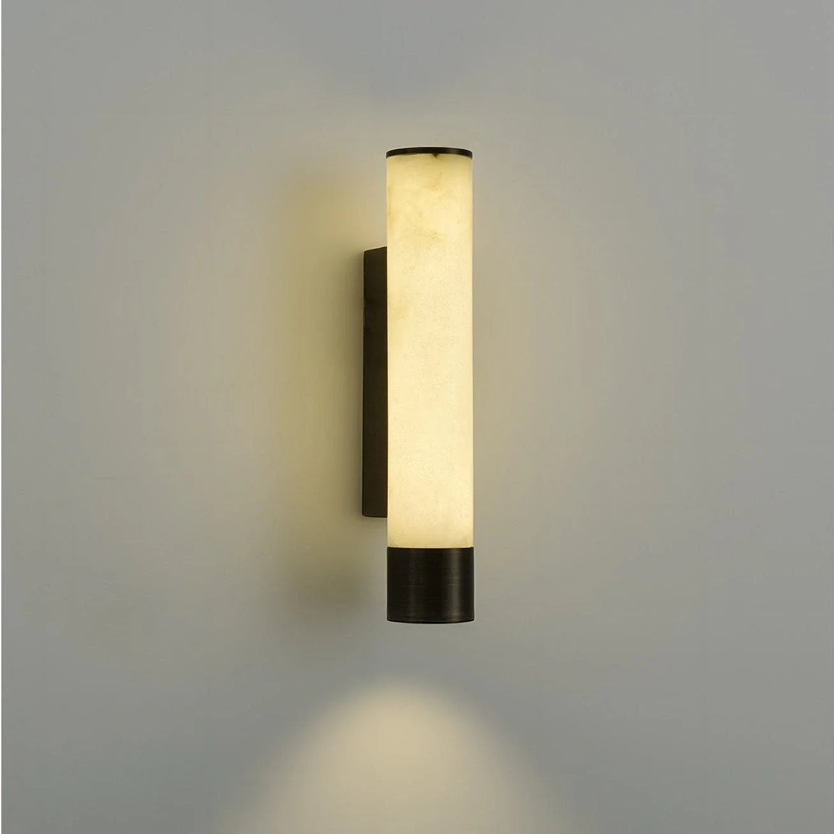 Pillar Wall Sconce in alabaster for Hallway by AUVIELIGHT, ∅ 2.3" x H 12.6" / Black & White / Warm Light