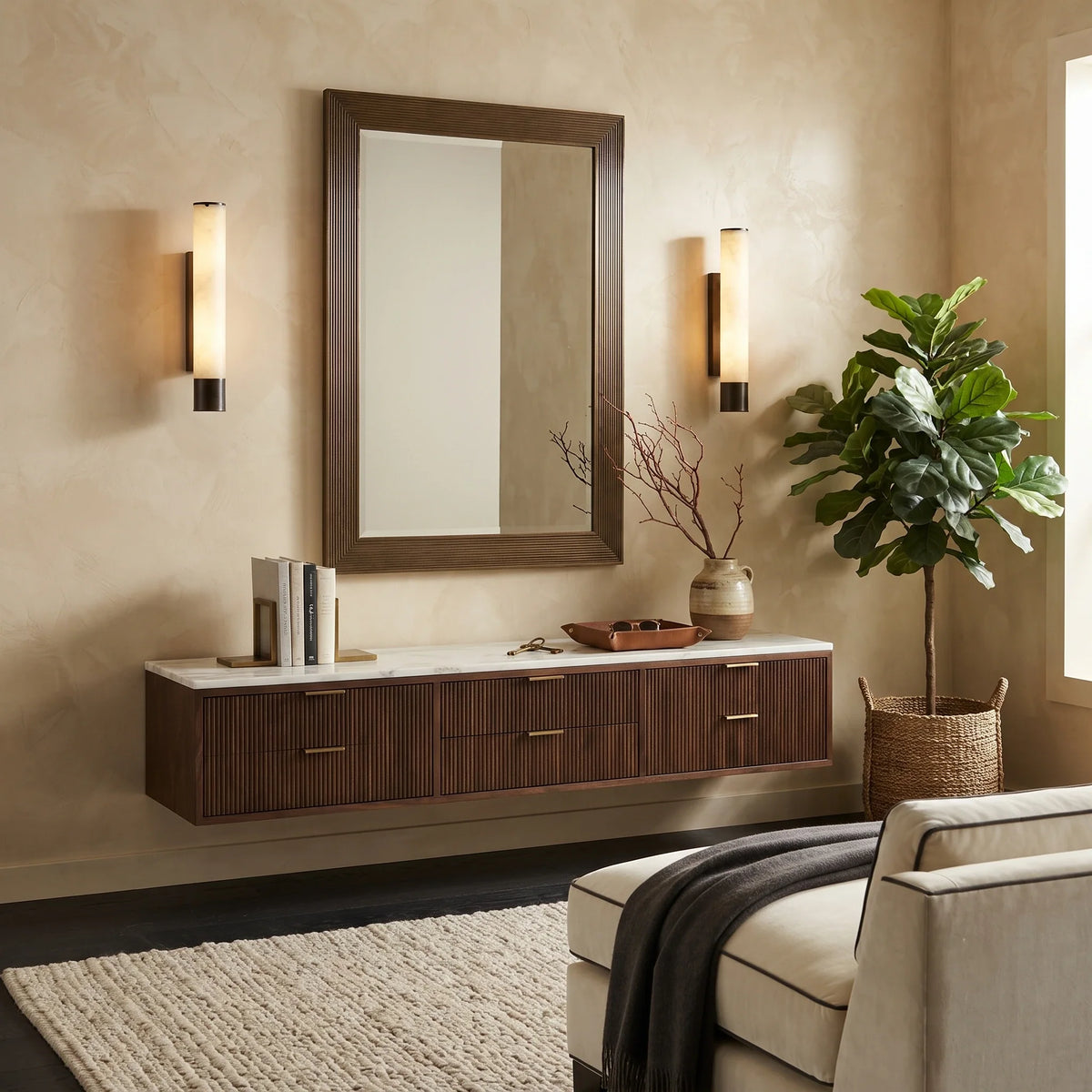 Pillar Wall Sconce in alabaster for Hallway by AUVIELIGHT