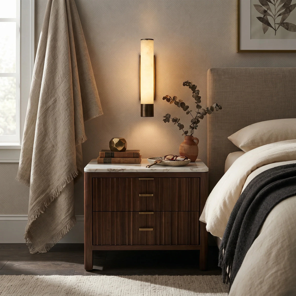 Pillar Wall Sconce in alabaster for Hallway by AUVIELIGHT
