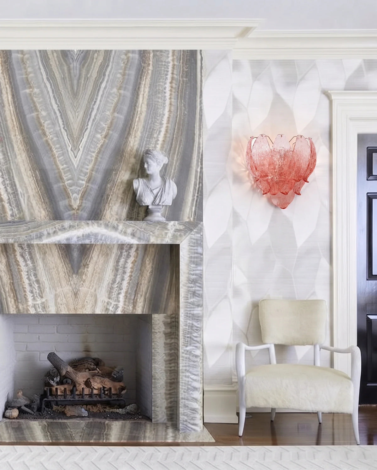 Petal Wall Sconce in pink textured glass for Hallway by AUVIELIGHT