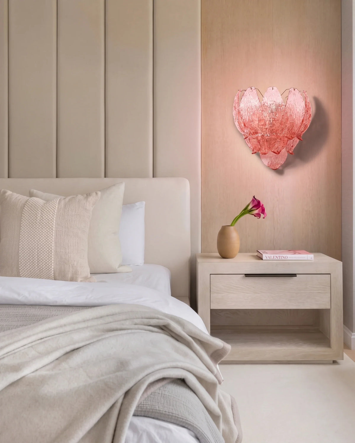 Petal Wall Sconce in pink textured glass for Hallway by AUVIELIGHT