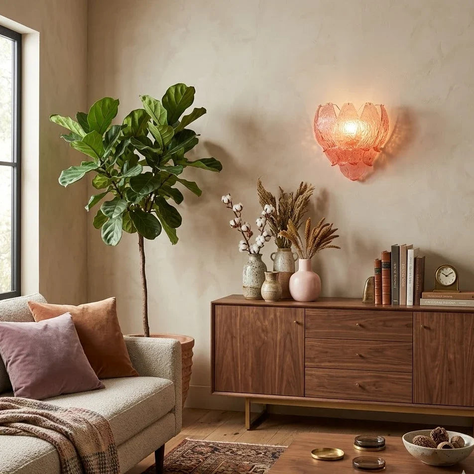 Petal Wall Sconce in pink textured glass for Hallway by AUVIELIGHT