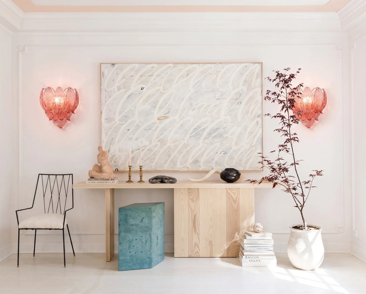 Petal Wall Sconce in pink textured glass for Hallway by AUVIELIGHT