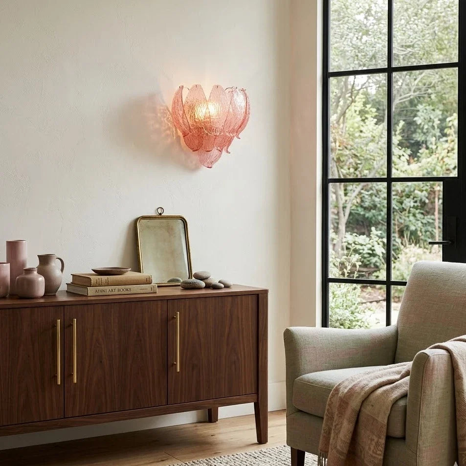 Petal Wall Sconce in pink textured glass for Hallway by AUVIELIGHT