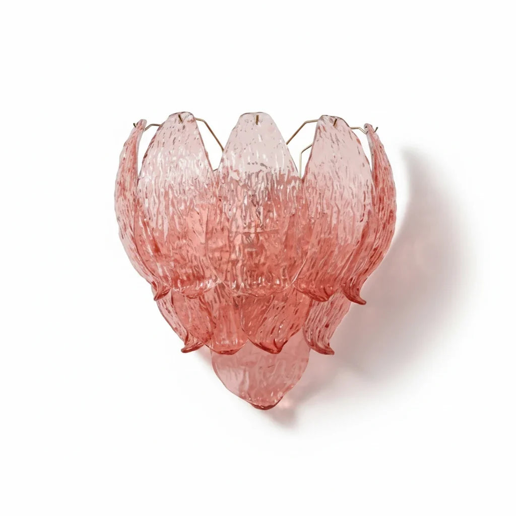 Petal Wall Sconce in pink textured glass for Hallway by AUVIELIGHT, Dia 40cm x H 40cm / ∅ 15.7″ x H 15.7″ / Pink