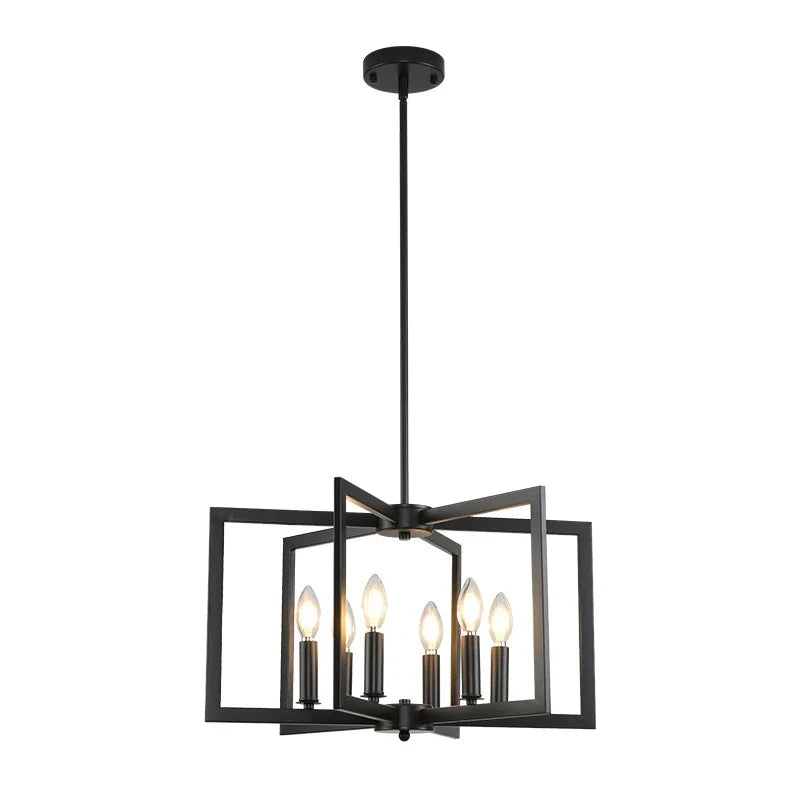 Pinwheel Square Chandelier for Dining Room by AUVIELIGHT, 21.26″ x H 11.42″ / W 54cm x H 29cm / Black / Warm Light