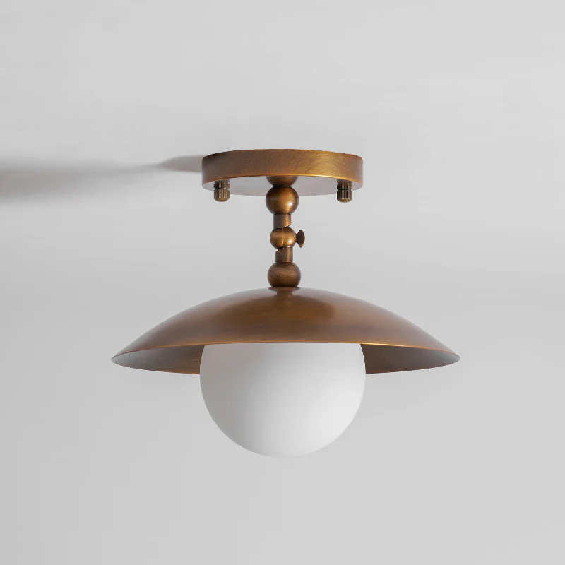 Pivot Saucer Ceiling Light in brass for Living Room by AUVIELIGHT, D 25.5cm x H 23cm / ∅ 10″ x H 9.1″ / Antique Brass / Glass Lampshade