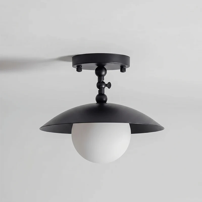 Pivot Saucer Ceiling Light in brass for Living Room by AUVIELIGHT, D 25.5cm x H 23cm / ∅ 10″ x H 9.1″ / Black / Glass Lampshade