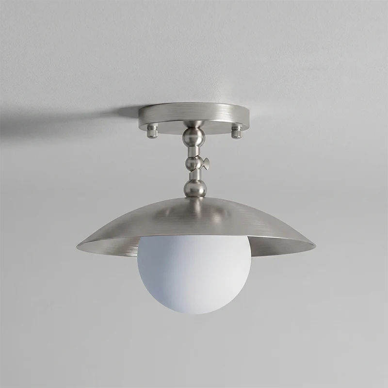 Pivot Saucer Ceiling Light in brass for Living Room by AUVIELIGHT, D 25.5cm x H 23cm / ∅ 10″ x H 9.1″ / Nickel color / Glass Lampshade