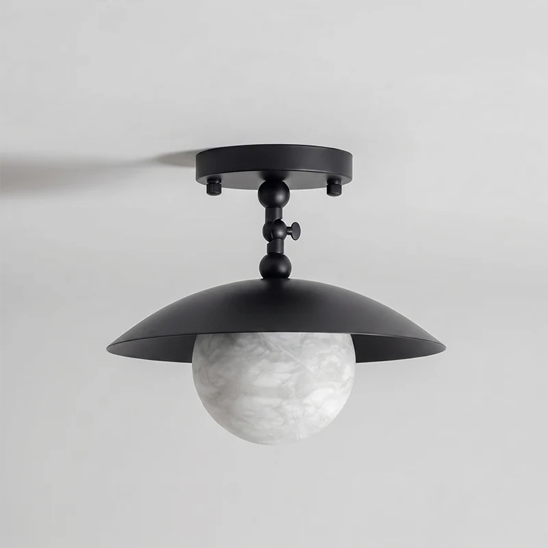 Pivot Saucer Ceiling Light in brass for Living Room by AUVIELIGHT, D 25.5cm x H 23cm / ∅ 10″ x H 9.1″ / Black / Alabaster Lampshade