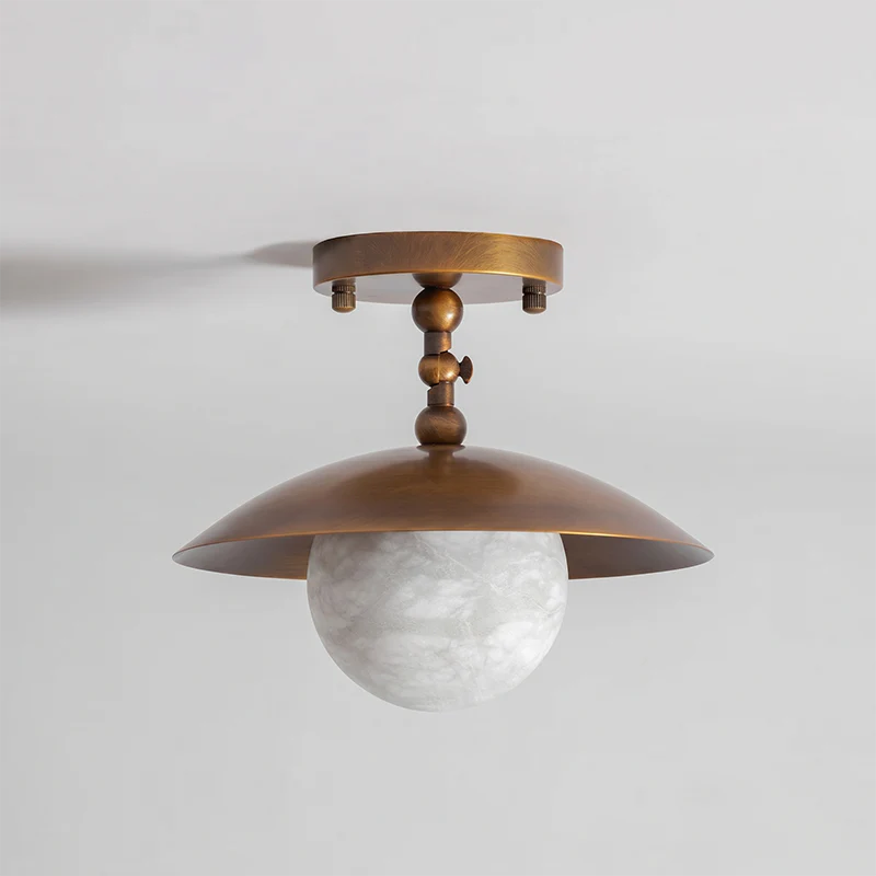Pivot Saucer Ceiling Light in brass for Living Room by AUVIELIGHT, D 25.5cm x H 23cm / ∅ 10″ x H 9.1″ / Antique Brass / Alabaster Lampshade
