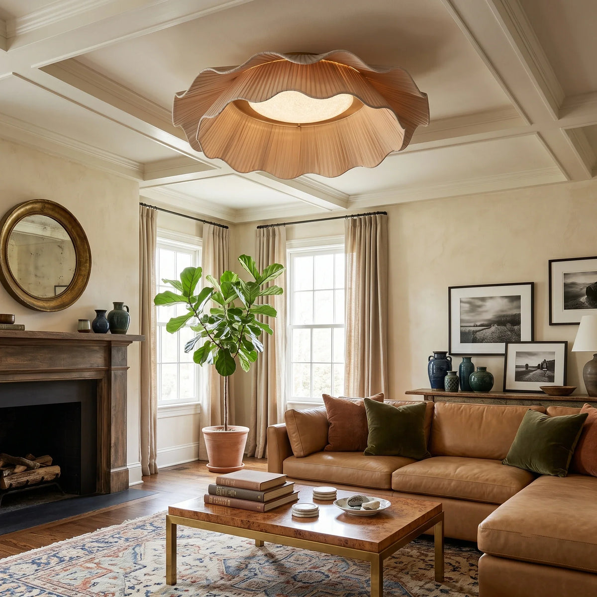 Pleated Fabric Wave Flush Mount for Low Ceilings by AUVIELIGHT