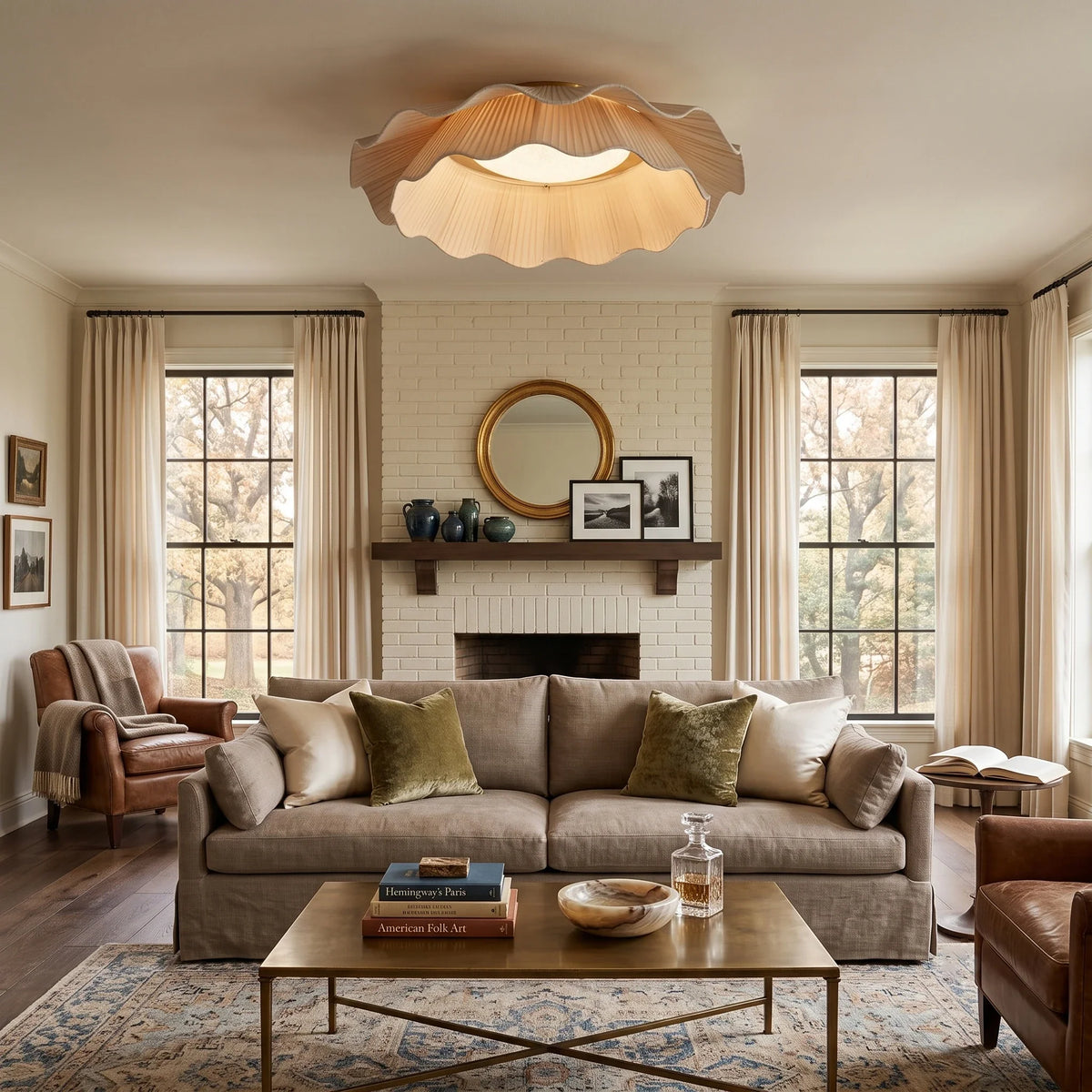 Pleated Fabric Wave Flush Mount for Low Ceilings by AUVIELIGHT