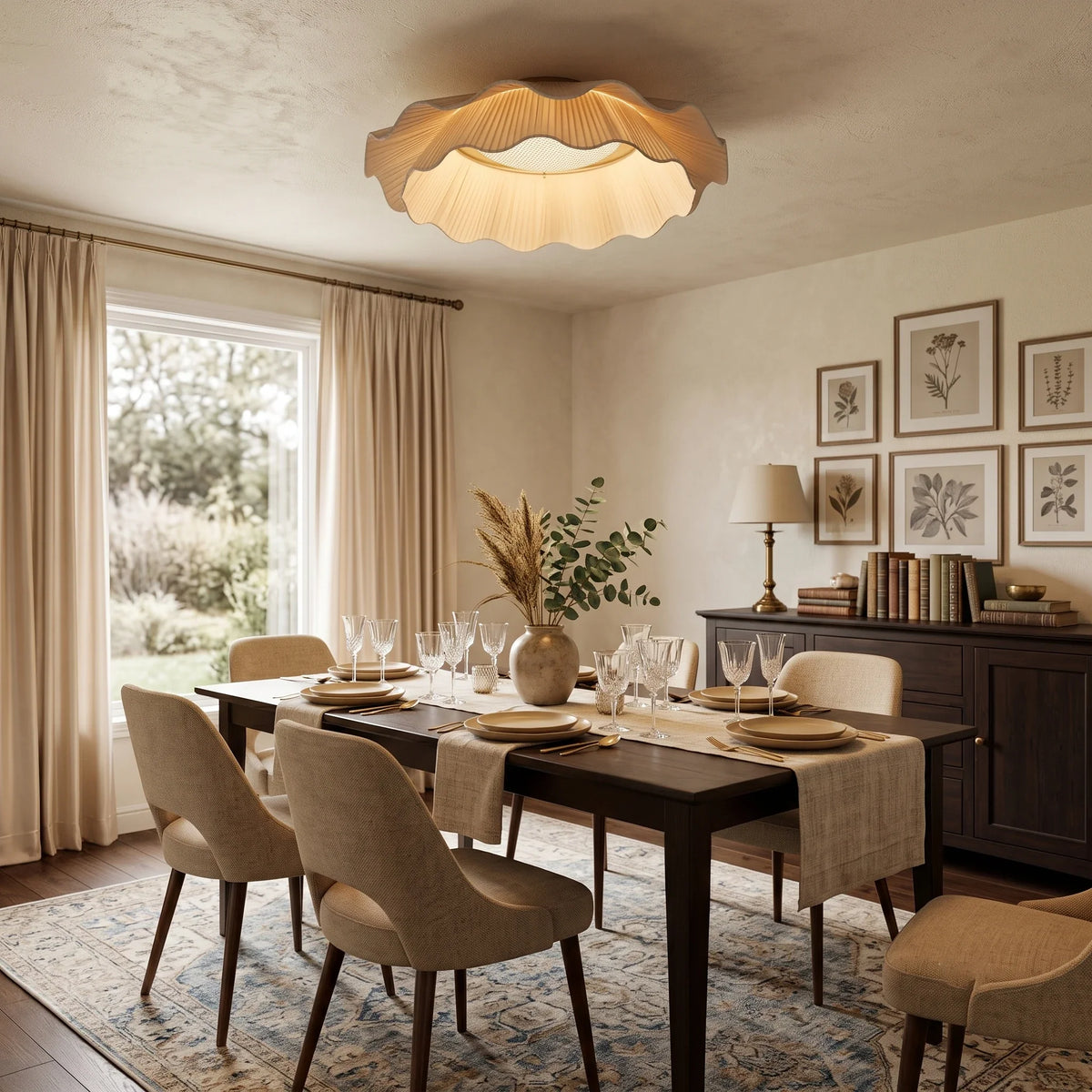 Pleated Fabric Wave Flush Mount for Low Ceilings by AUVIELIGHT