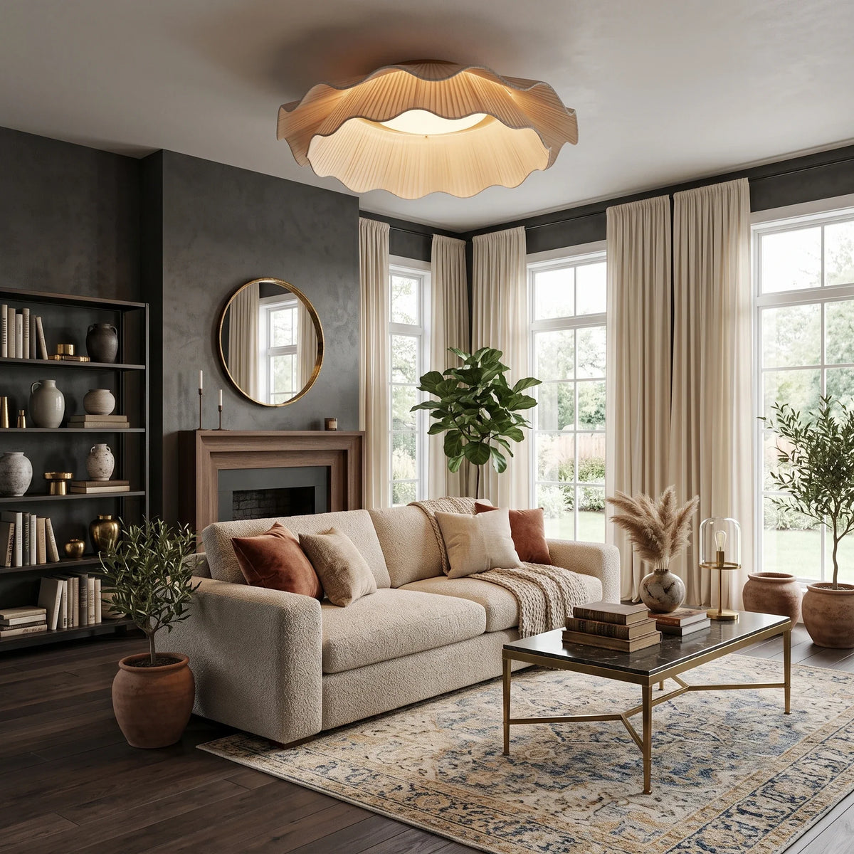 Pleated Fabric Wave Flush Mount for Low Ceilings by AUVIELIGHT