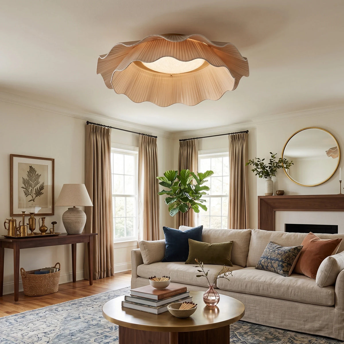 Pleated Fabric Wave Flush Mount for Low Ceilings by AUVIELIGHT