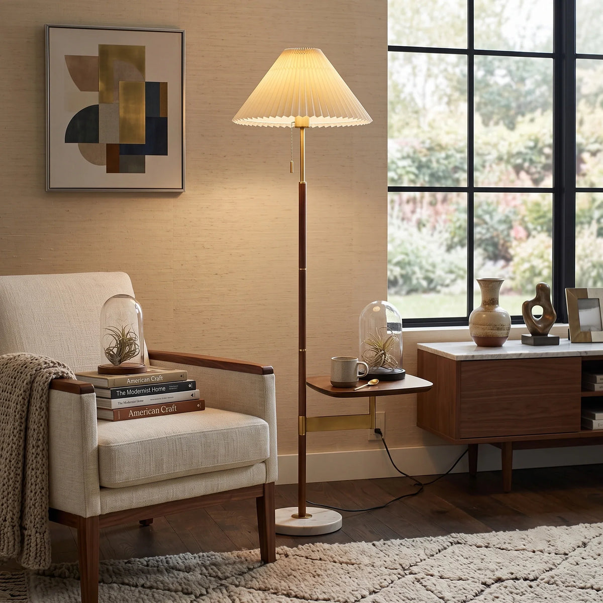 Pleated Fabric Floor Lamp in marble for Living Room by AUVIELIGHT