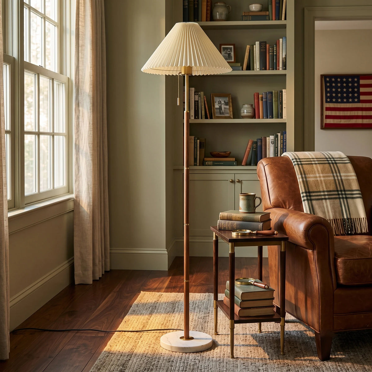 Pleated Fabric Floor Lamp in marble for Living Room by AUVIELIGHT
