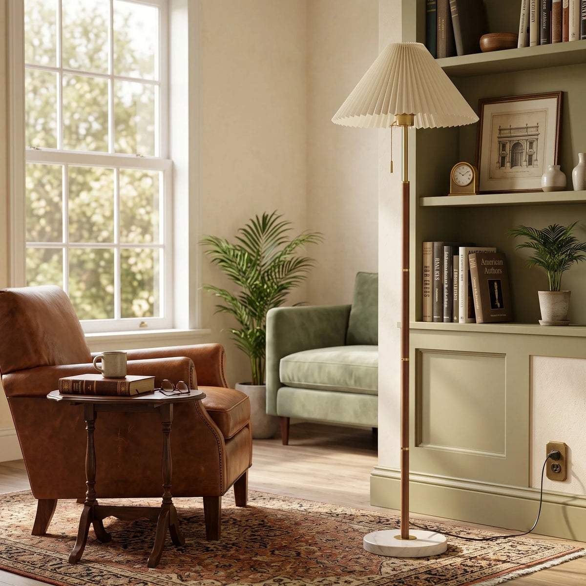 Pleated Fabric Floor Lamp in marble for Living Room by AUVIELIGHT