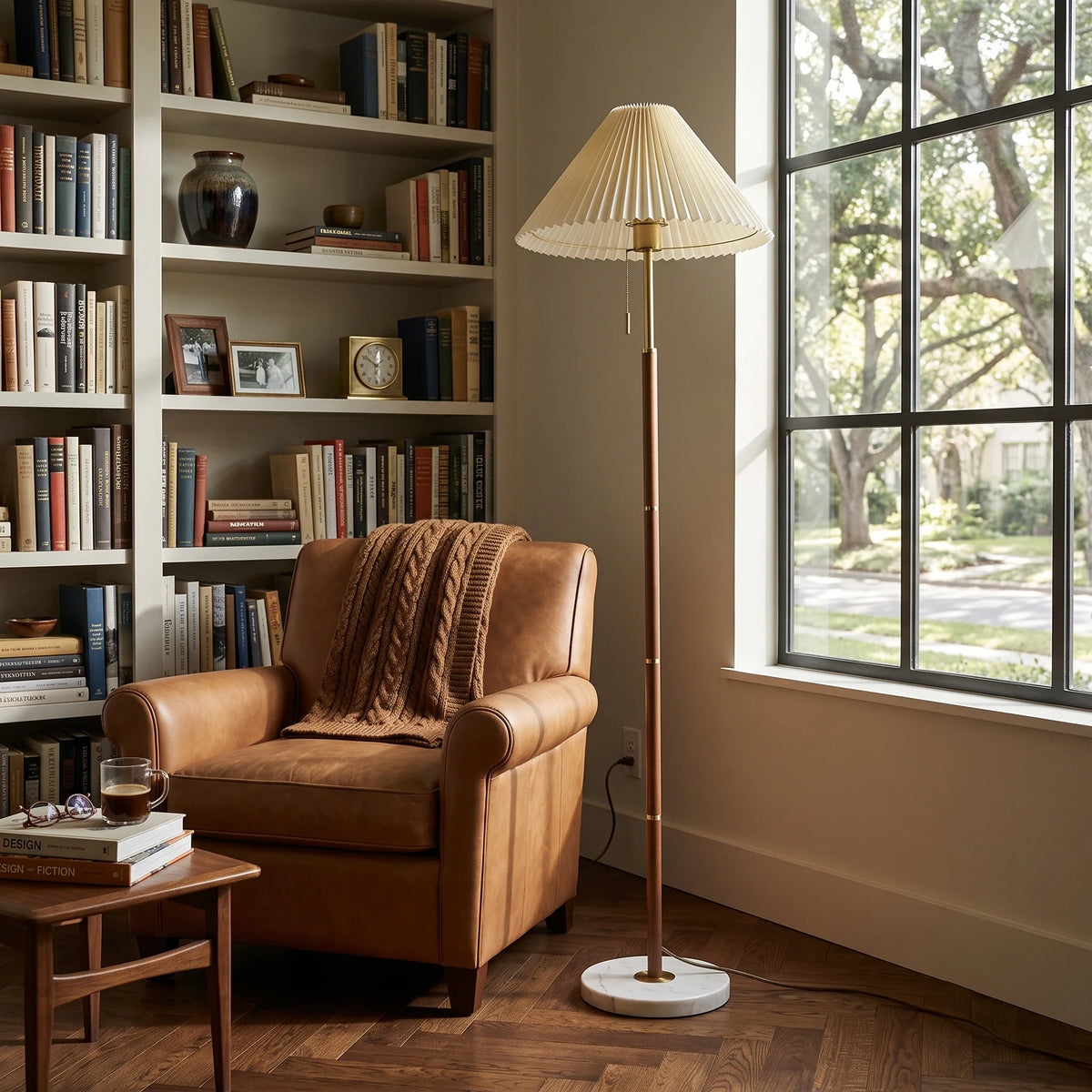 Pleated Fabric Floor Lamp in marble for Living Room by AUVIELIGHT