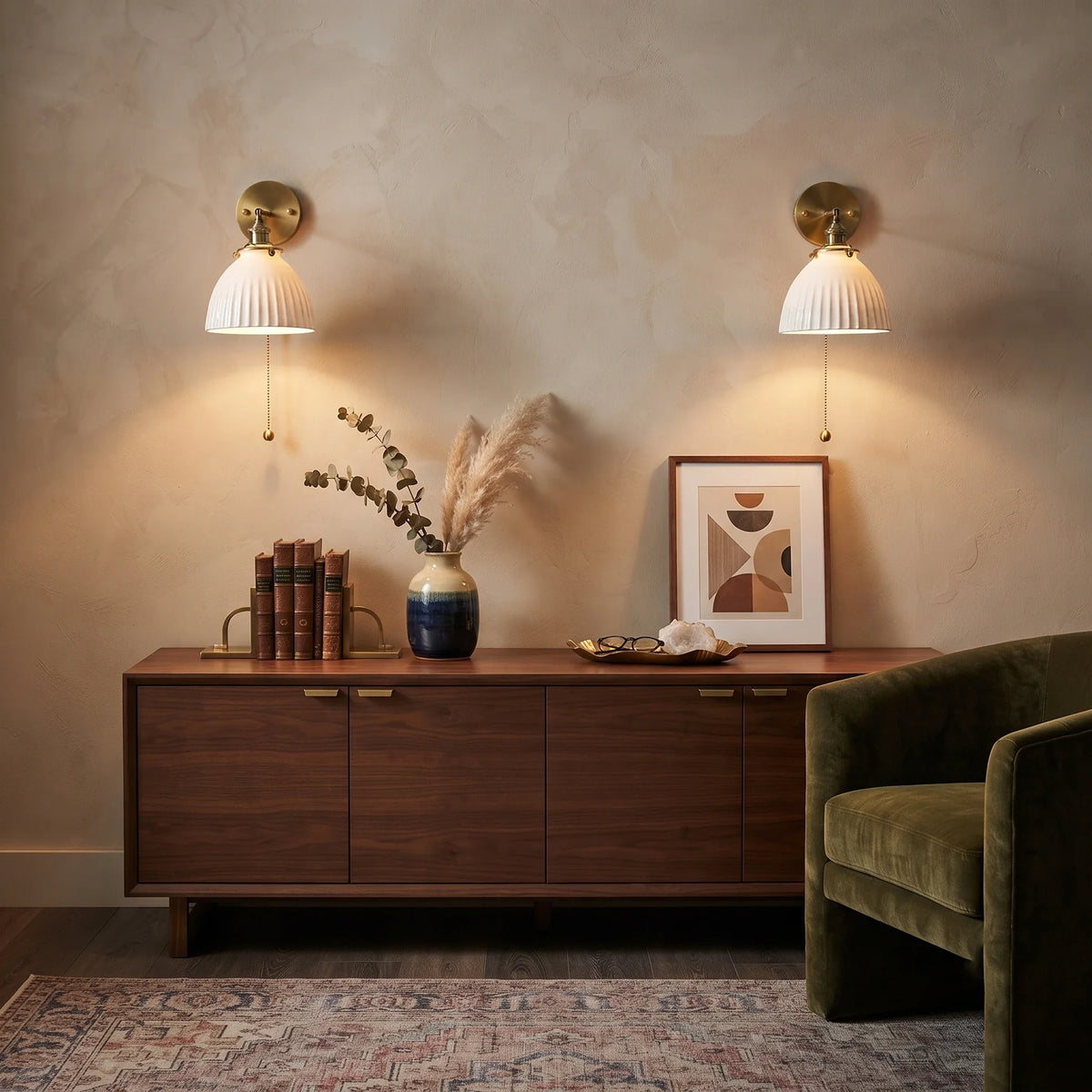 Pleated Wall Sconce in ceramic for Hallway by AUVIELIGHT