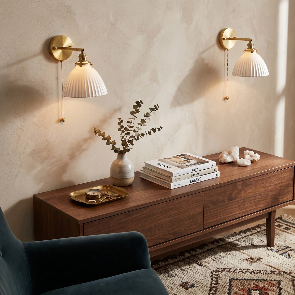 Pleated Wall Sconce in ceramic for Hallway by AUVIELIGHT