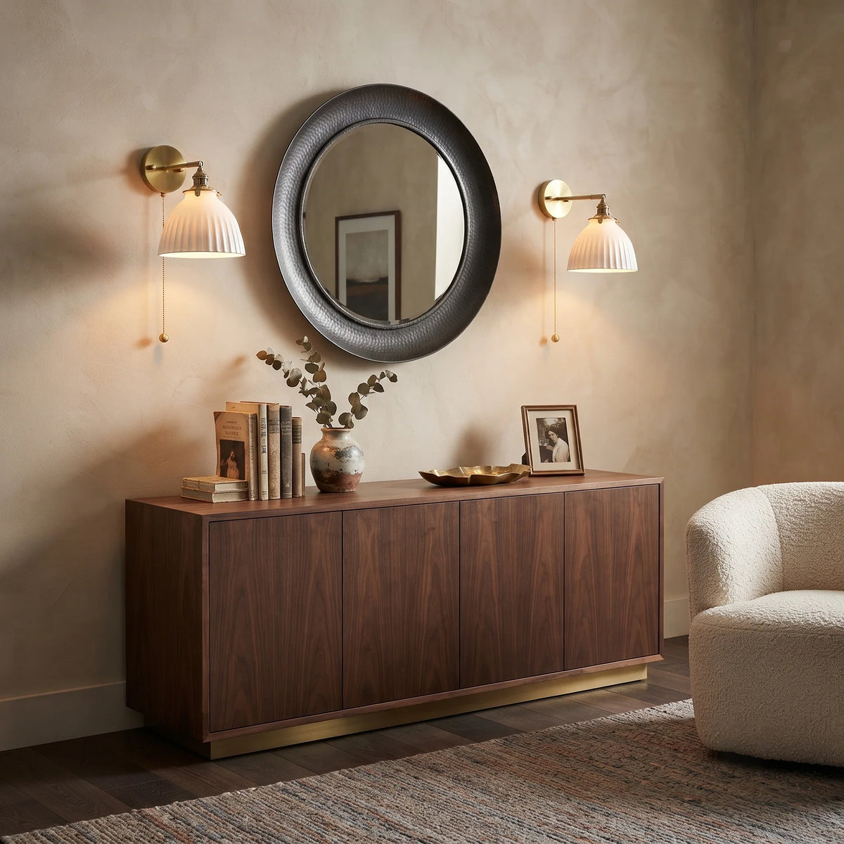 Pleated Wall Sconce in ceramic for Hallway by AUVIELIGHT