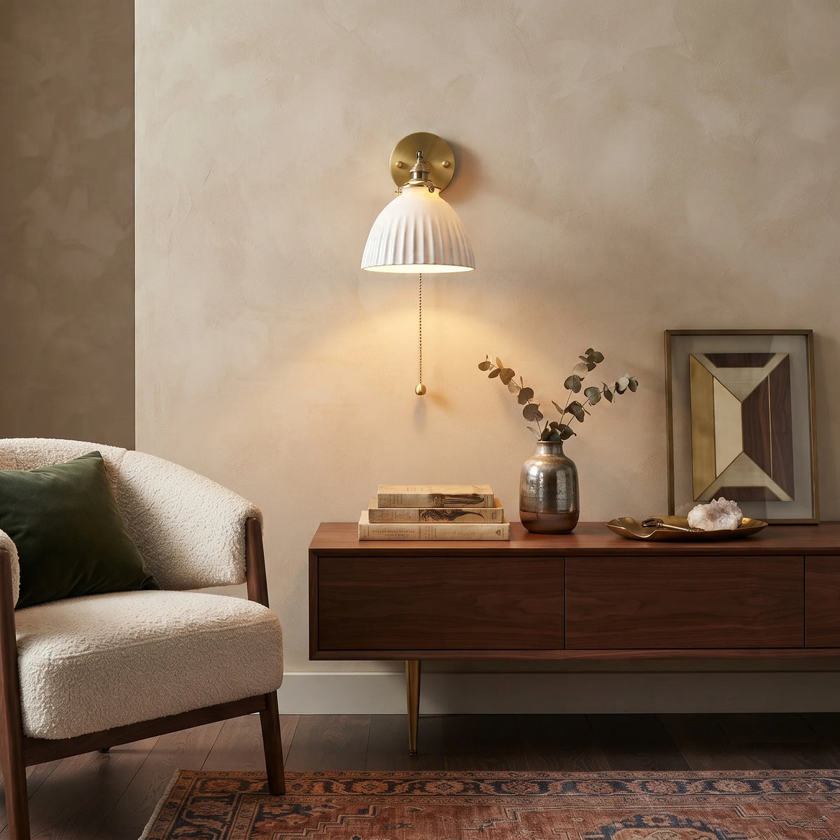 Pleated Wall Sconce in ceramic for Hallway by AUVIELIGHT