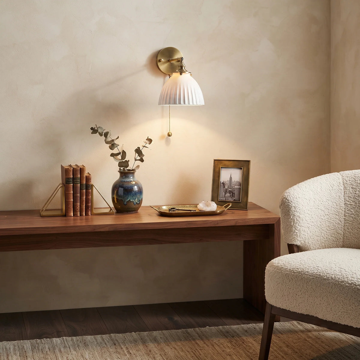 Pleated Wall Sconce in ceramic for Hallway by AUVIELIGHT