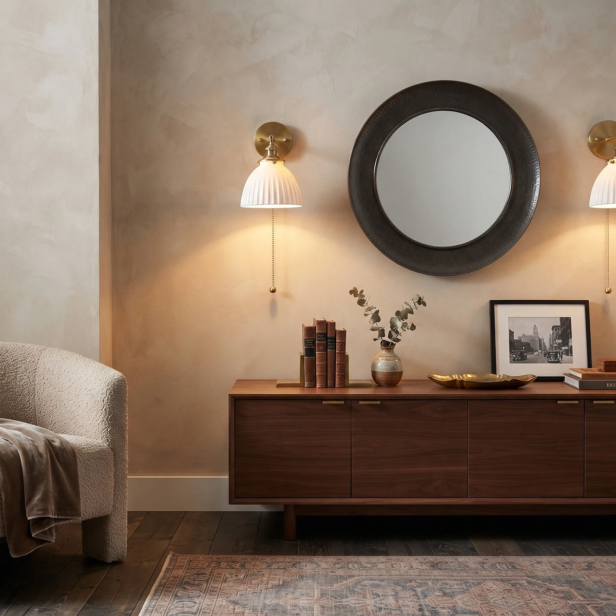 Pleated Wall Sconce in ceramic for Hallway by AUVIELIGHT