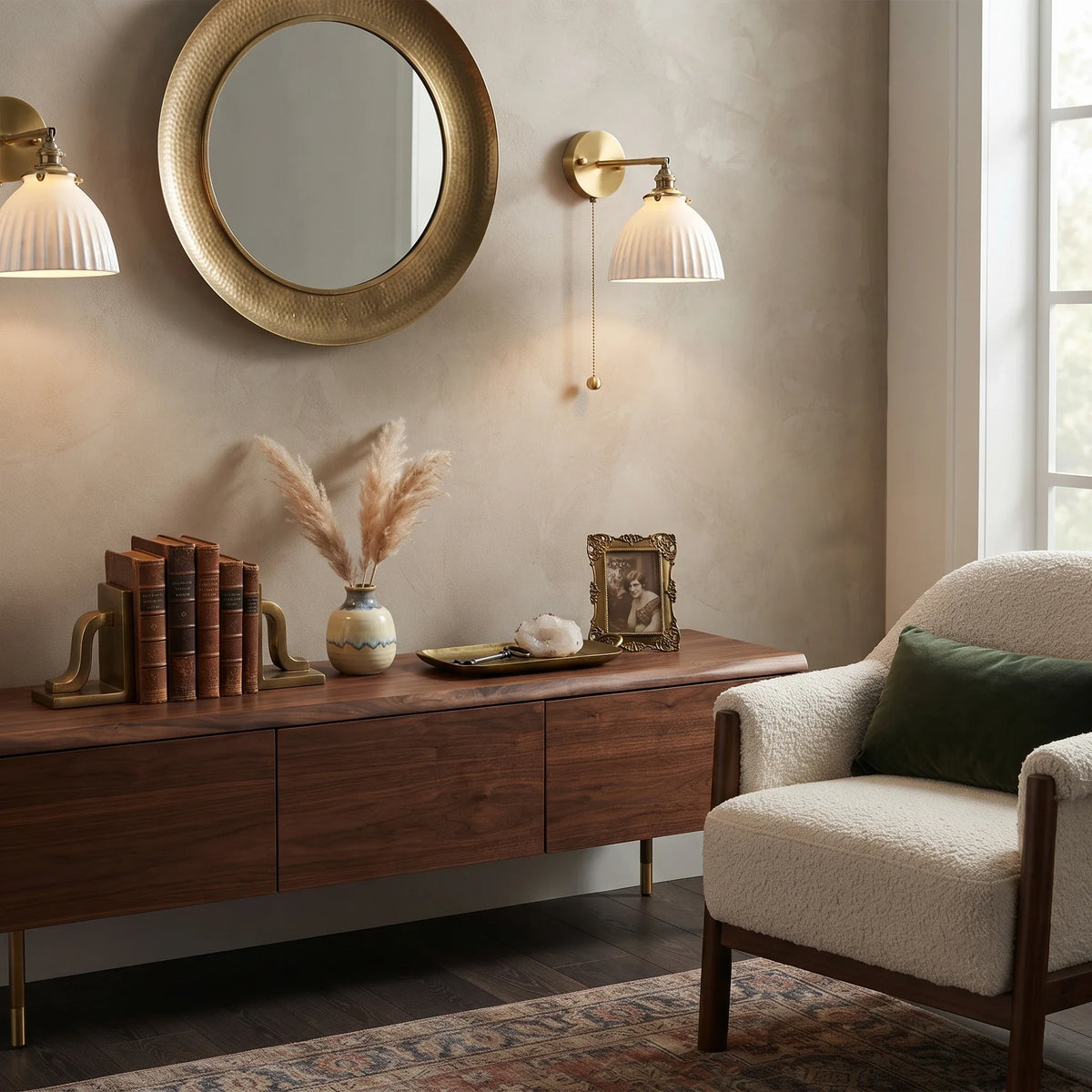 Pleated Wall Sconce in ceramic for Hallway by AUVIELIGHT