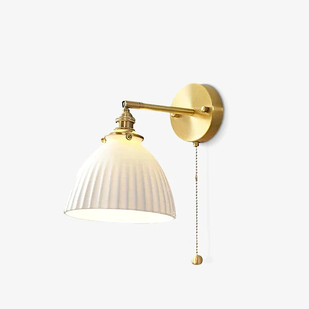 Pleated Wall Sconce in ceramic for Hallway by AUVIELIGHT, ∅ 6.7" x H 9.1" x L 13.4" / Dia 17cm x H 23cm x L34cm / Brass & White Ceramic