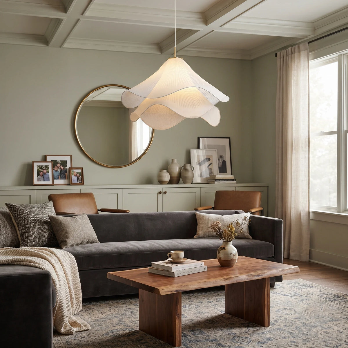 Pleated Fabric Flower Pendant Light for Kitchen Island by AUVIELIGHT